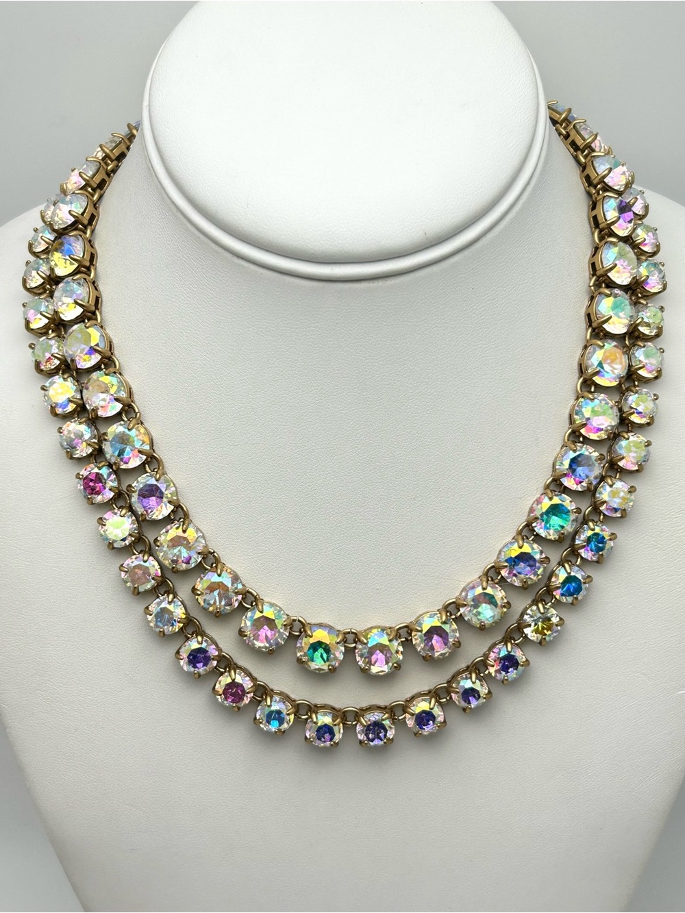 J. Crew Double Strand Crystal Aurora Borealis AB Necklace